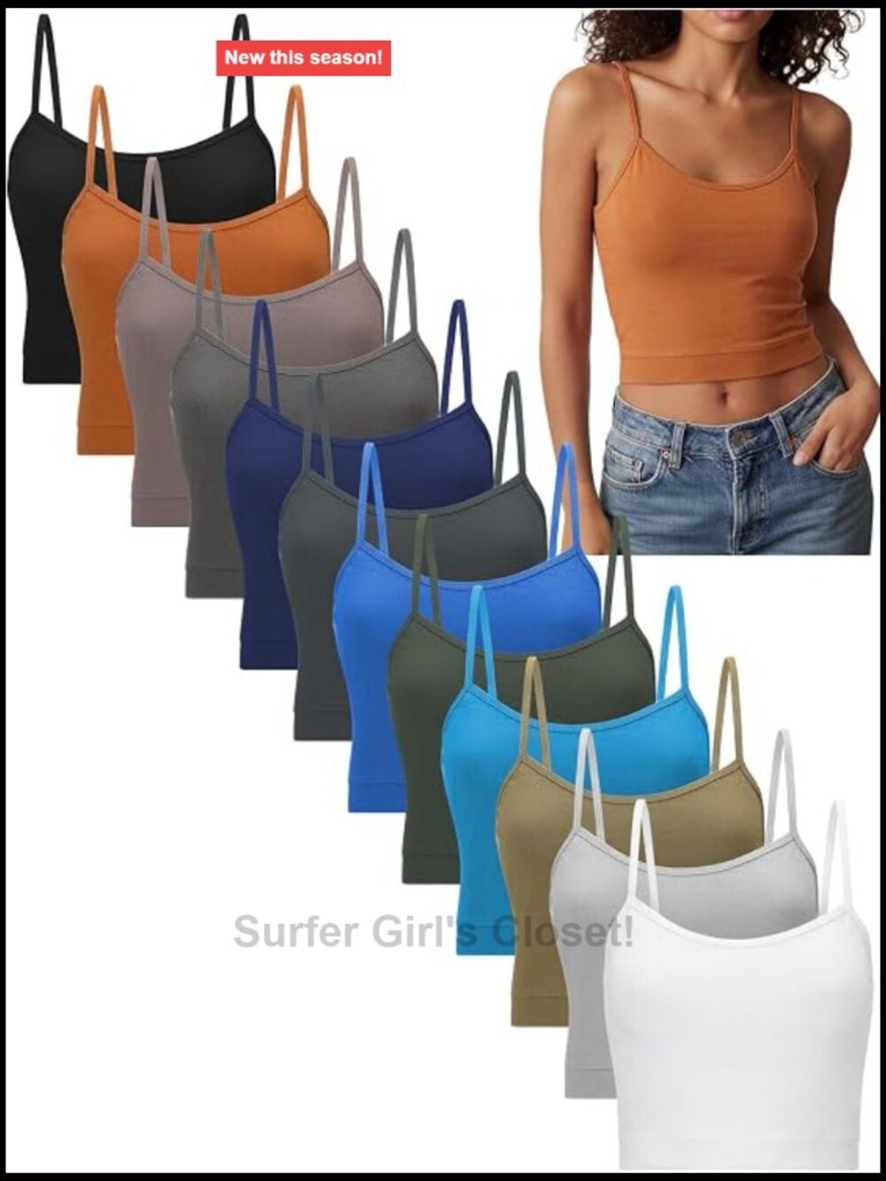 12 Pack Women's Crop Tank Top Camisole Spaghetti Strap Sleeveless Fitted